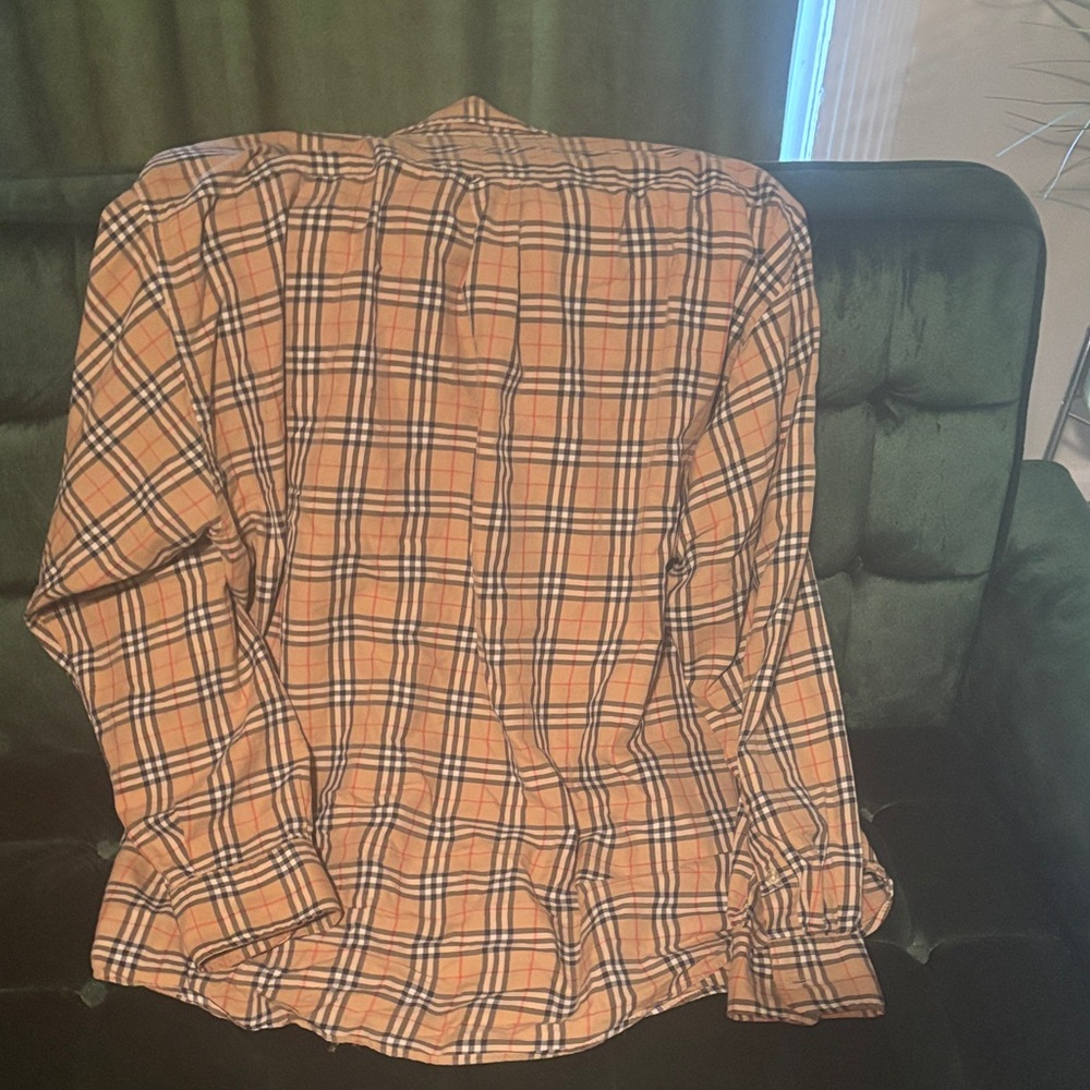 Burberry Plaid Button-Up Shirt in Tan - Picture 3 of 3